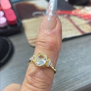 Gold-Tone Oval Clear Crystal Ring - Women Jewelry
